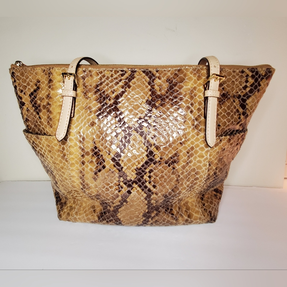 Michael Kors Ladies Brown Leather Python Tote Jet… - image 5